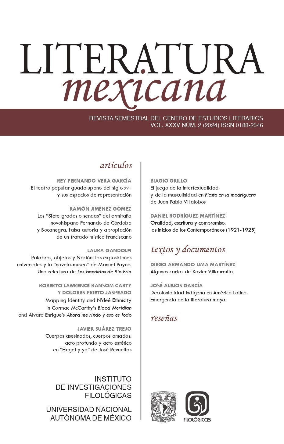 Literatura Mexicana. Vol. XXXV, núm. 2 (2024)