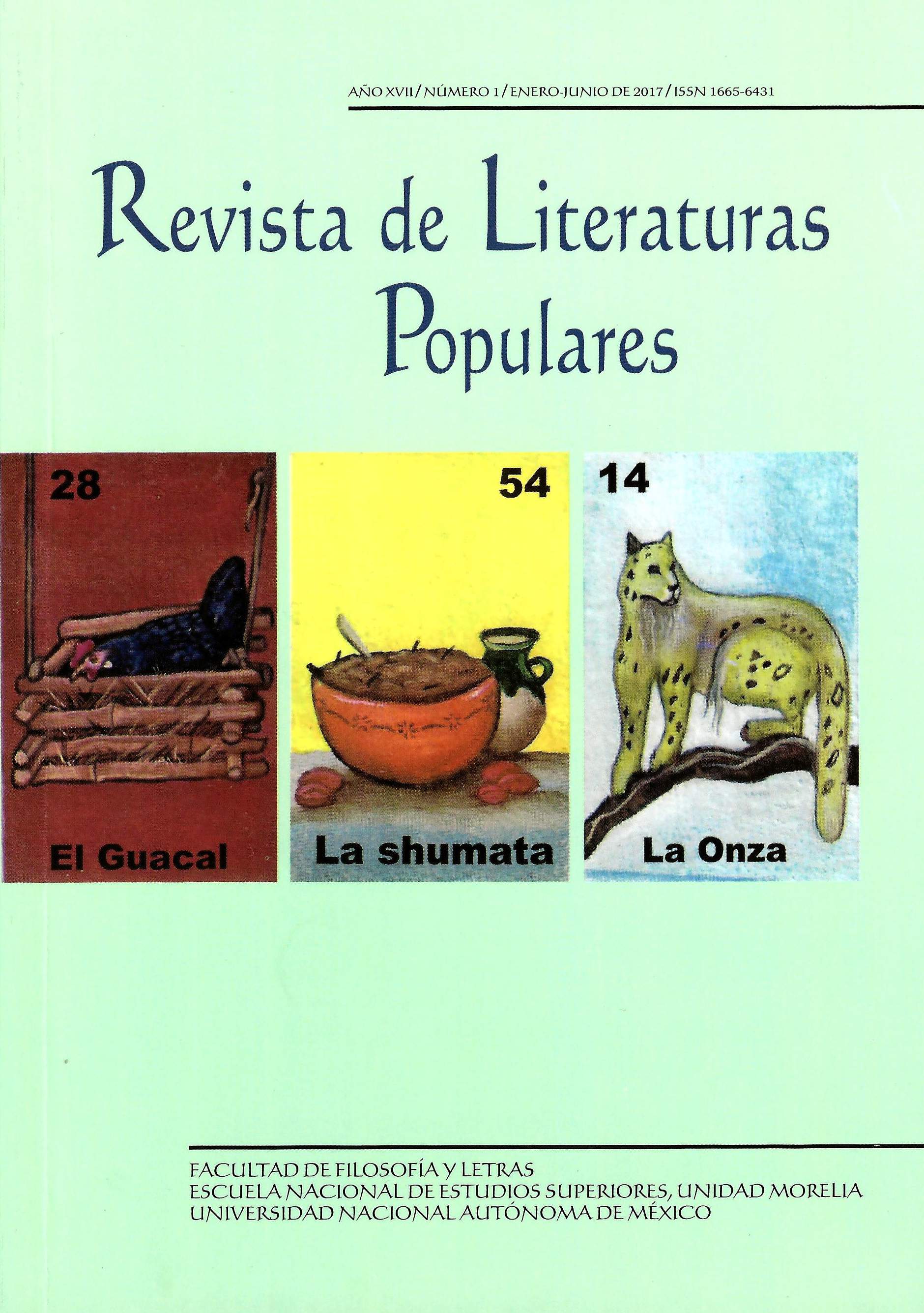 Revista de literaturas populares, año  XVII, núm. 1, enero-junio 2017