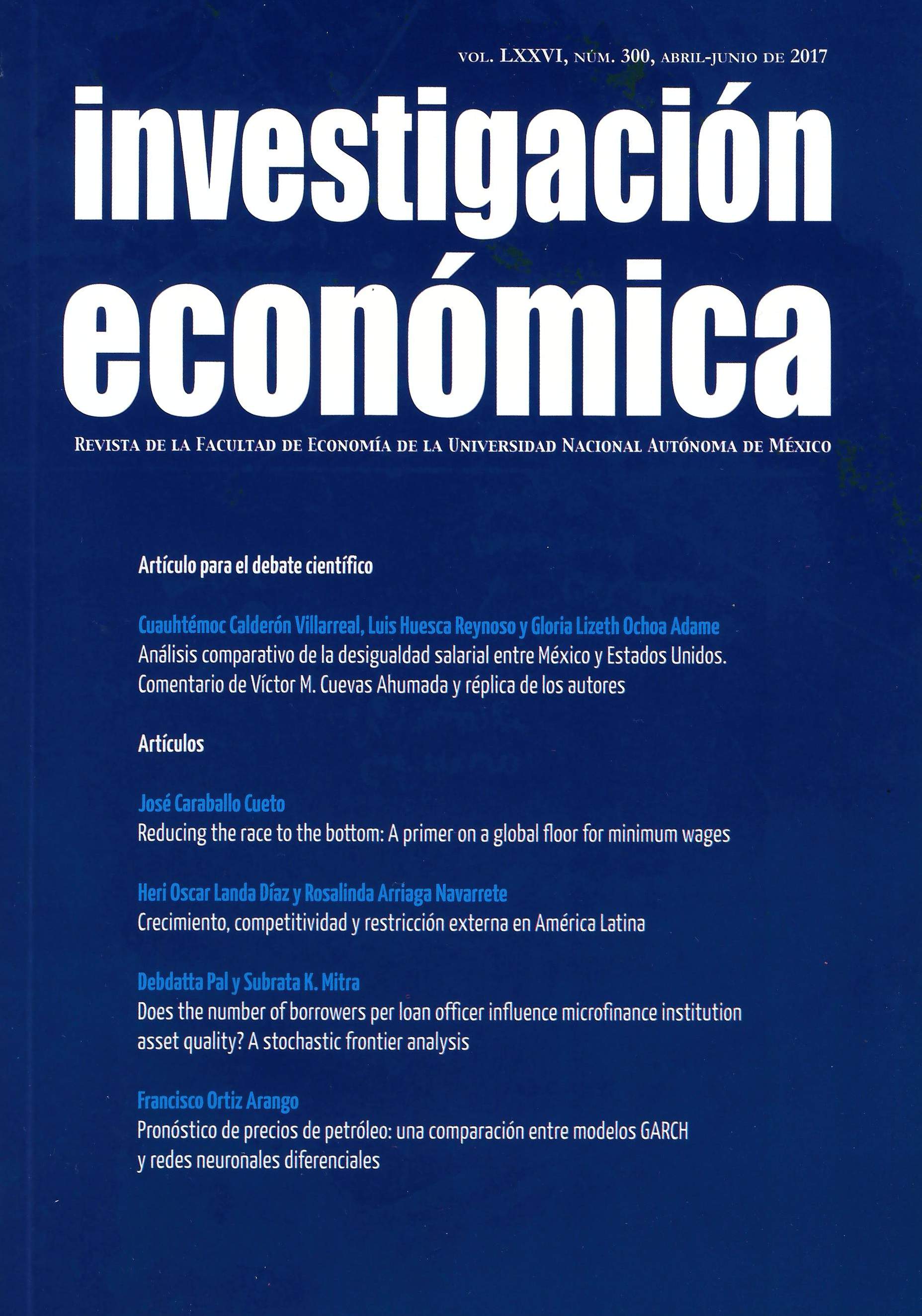 Investigación económica, vol. LXXVI, núm. 300, abril-junio de 2017