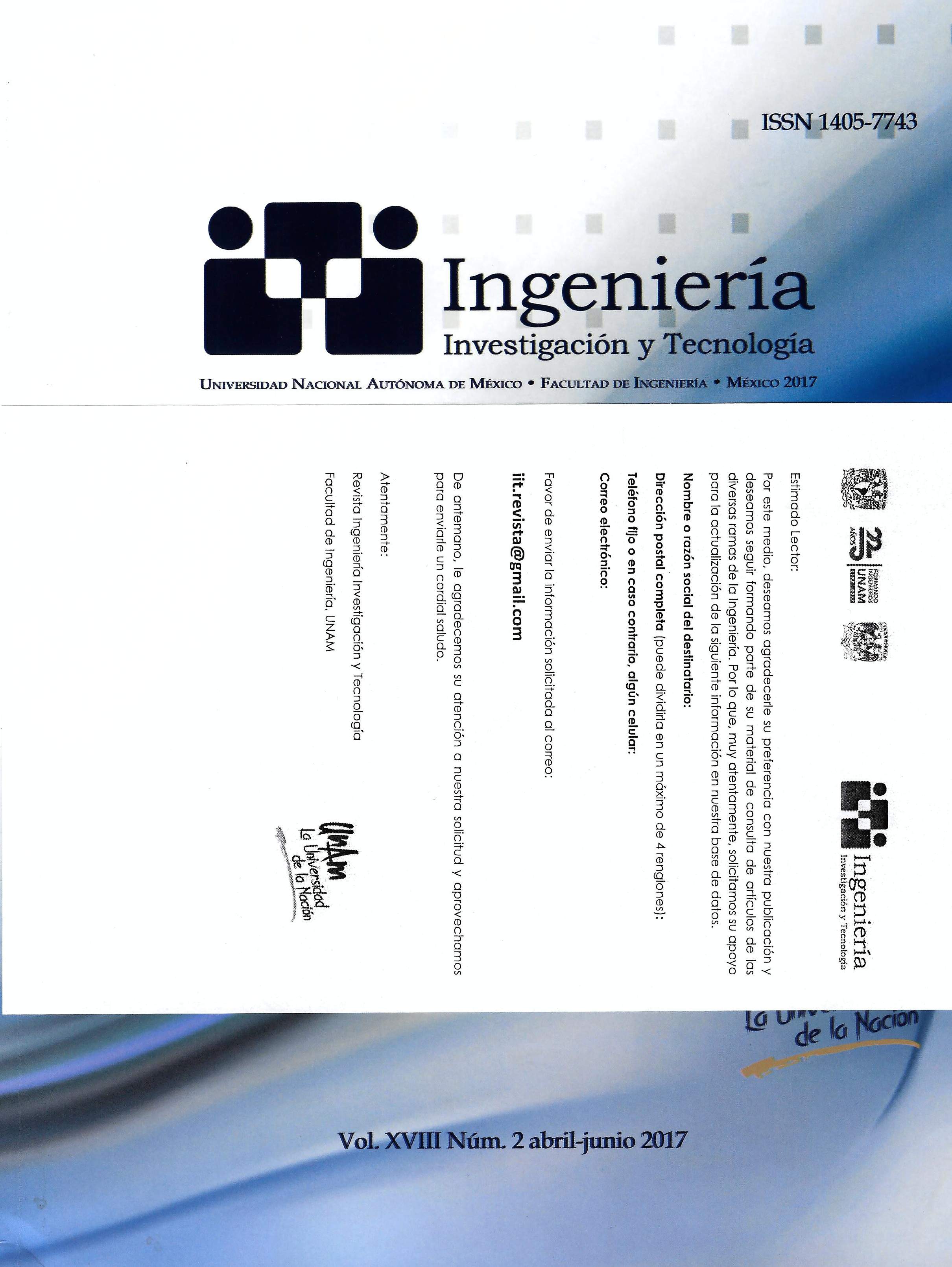 Revista ingeniería, investigación y tecnología, vol. XVIII, núm. 2, abr-jun, 2017