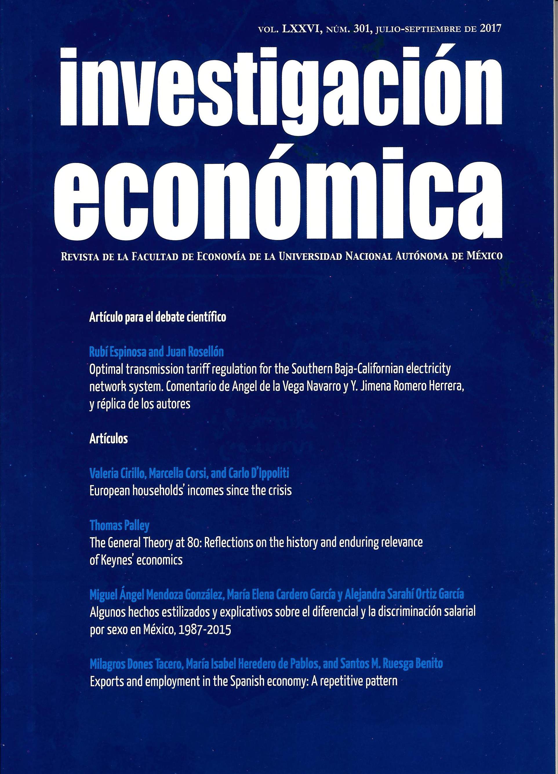 Investigación económica, vol. LXXVI, núm. 301, julio-septiembre, 2017