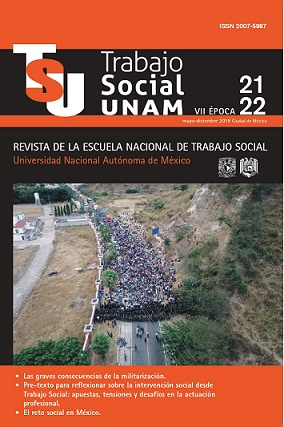 Trabajo Social UNAM. VII Época, núm. 21-22, mayo-diciembre 2019. Las graves consecuencias de la mili tarización; Pre-texto para reflexionar sobre la intervención social desde Trabajo social: apuestas, tensiones y desafíos en la actuación profesional; El r