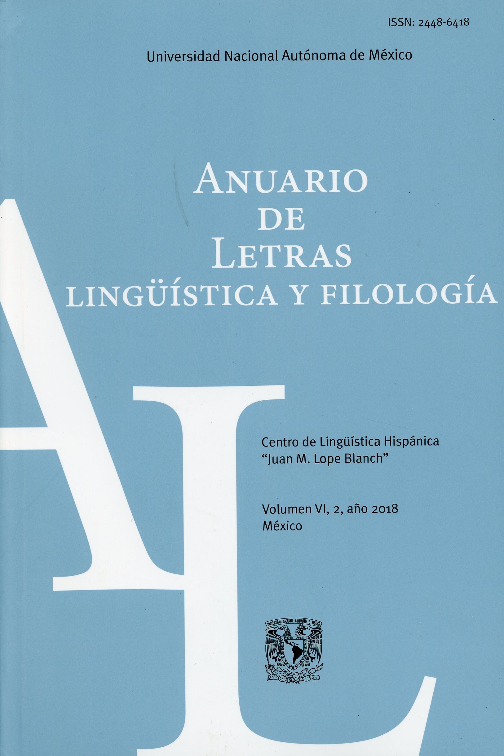 Anuario de letras, lingüística y filología, vol. VI, 2, 2018