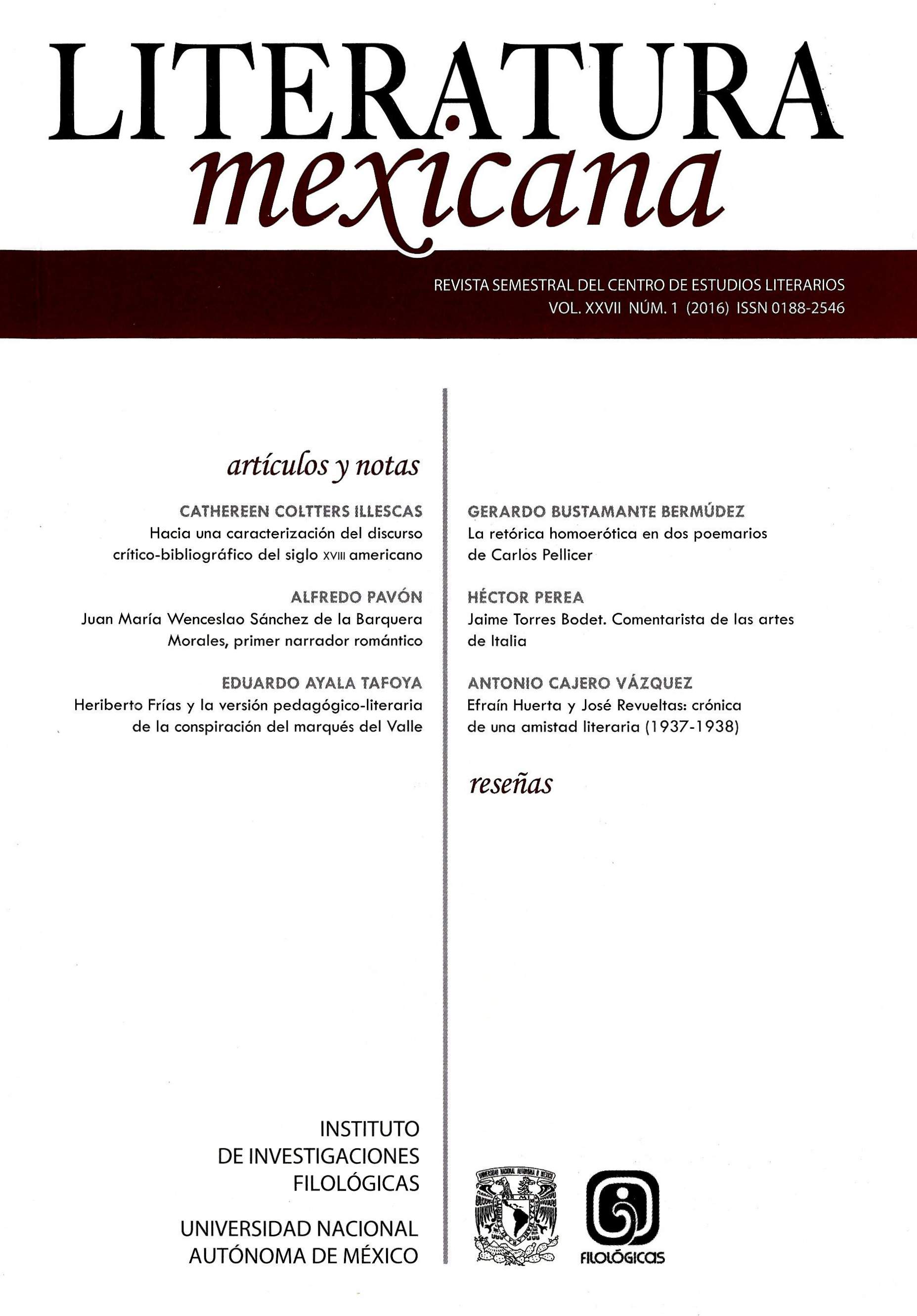 Literatura mexicana, vol. XXVII, núm. 1 (2016)