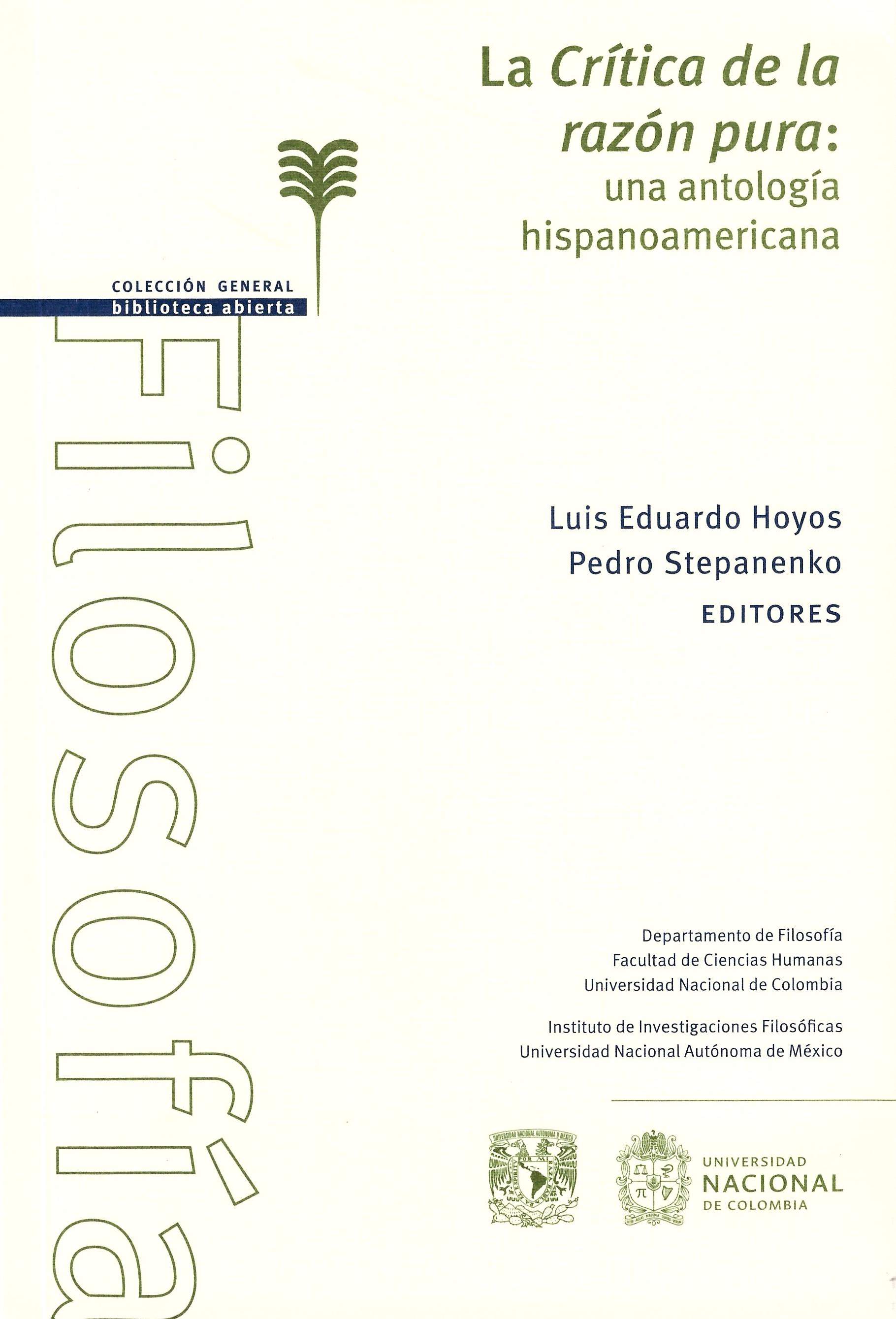 La Crítica de la razón pura: una antología hispanoamericana