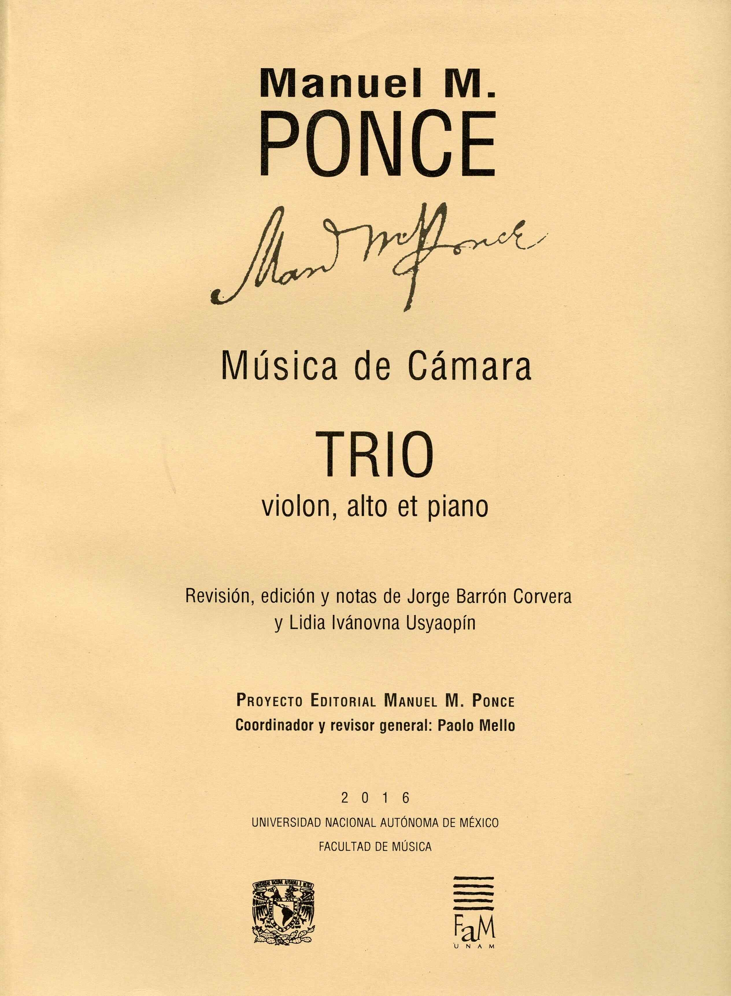 Trio violon, alto et piano. Música de cámara